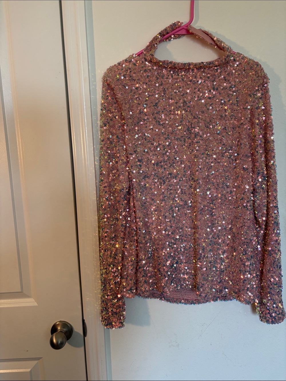 Boohoo Pink Sequin Long-Sleeve Top